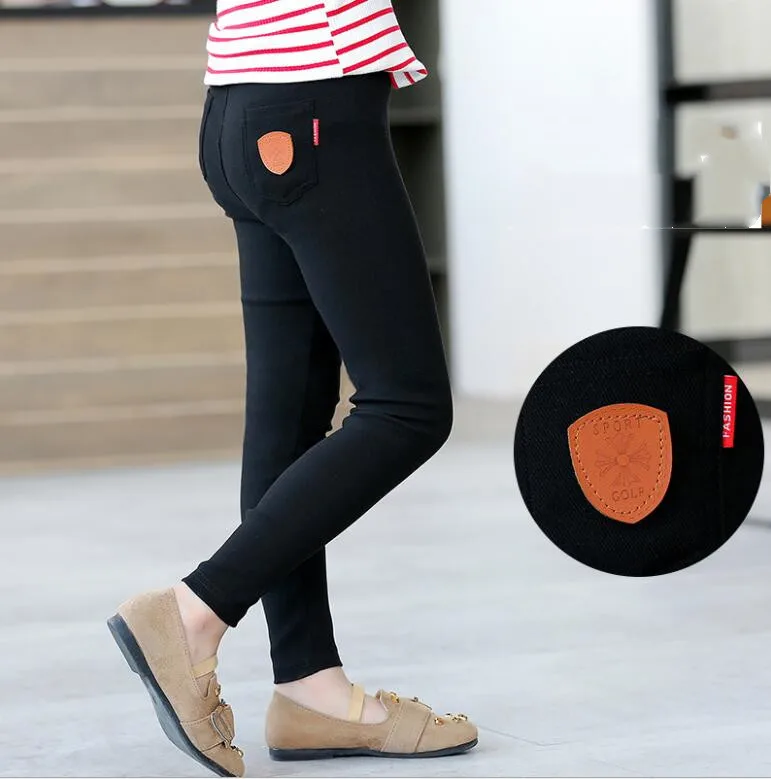 Белые и черные леггинсы для девочек осень 2019 модные повседневные обтягивающие