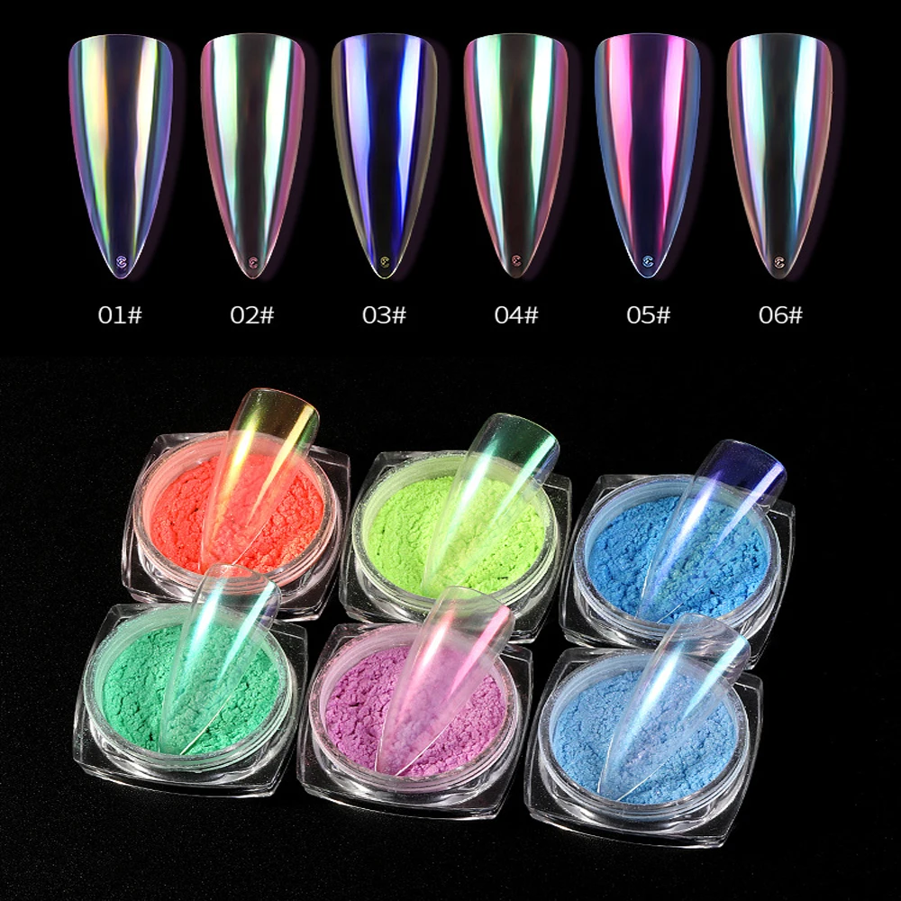 

1box Transparent Nail Glitter Mirror Aurora Neon Powders Dust Chameleon Nail Art Chrome Pigment Dipping Powder Decoration Tools