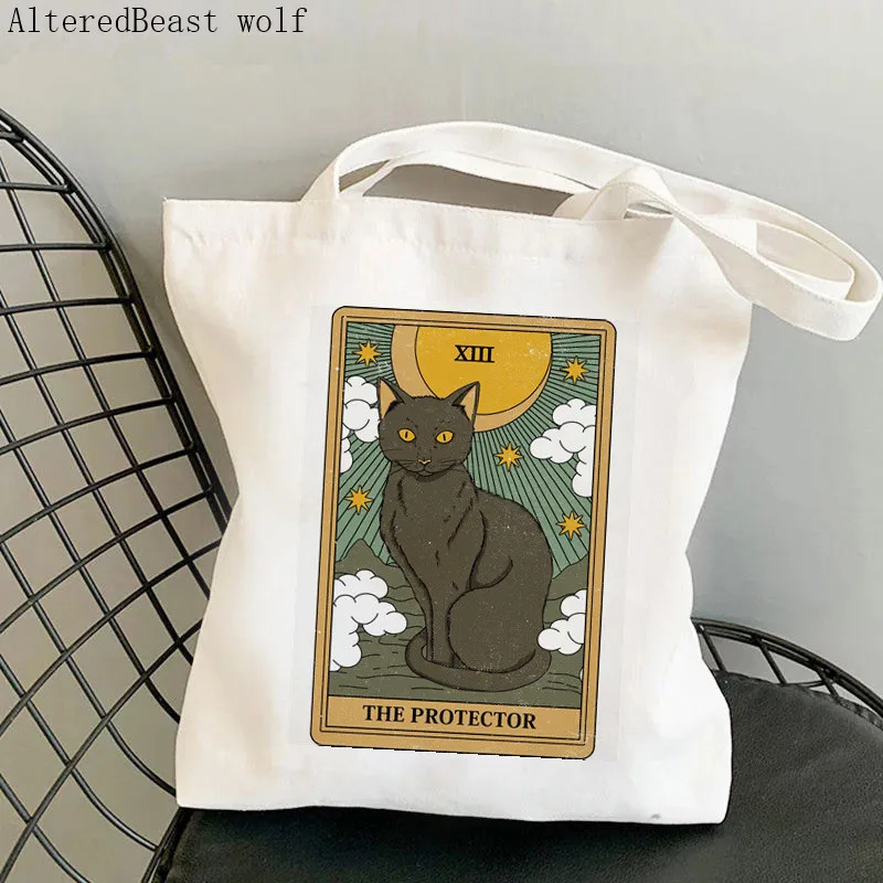 

Women Shopper bag The Protector cat Tarot Kawaii Bag Harajuku Shopping Canvas Shopper Bag girl handbag Tote Shoulder Lady Bag