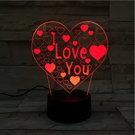 

3D Illusion LED Night Light Touch Switch Nightlight USB I Love You Lamp Color Changing Decoration Present for Mother's Day