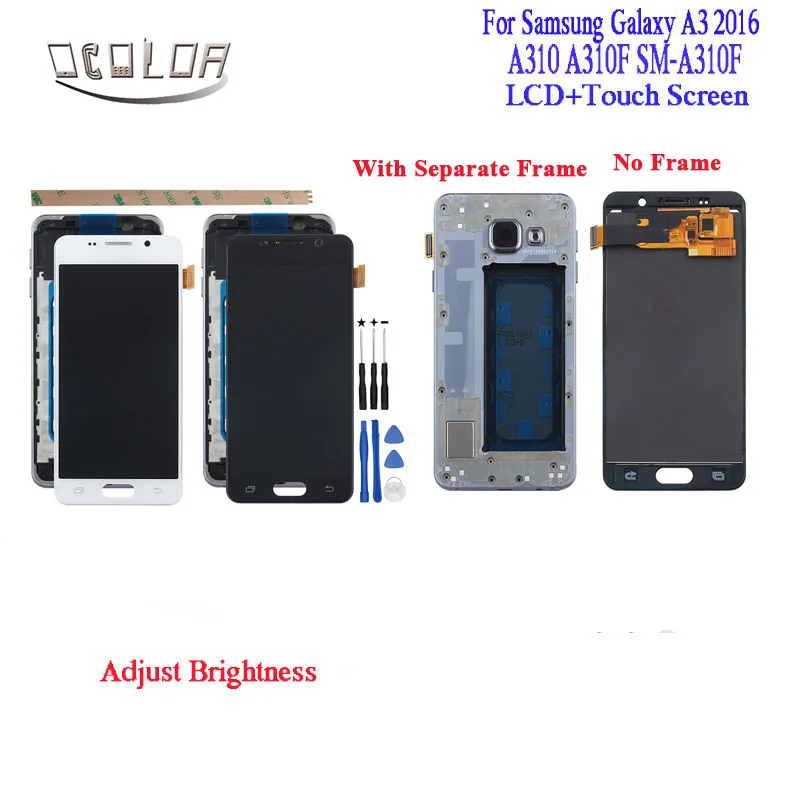 Ocolor Дисплей и сенсорный экран для Samsung Galaxy A3 2016 A310 A310F SM-A310F с отдельной рамкой 4.7" + Инструменты + Клей