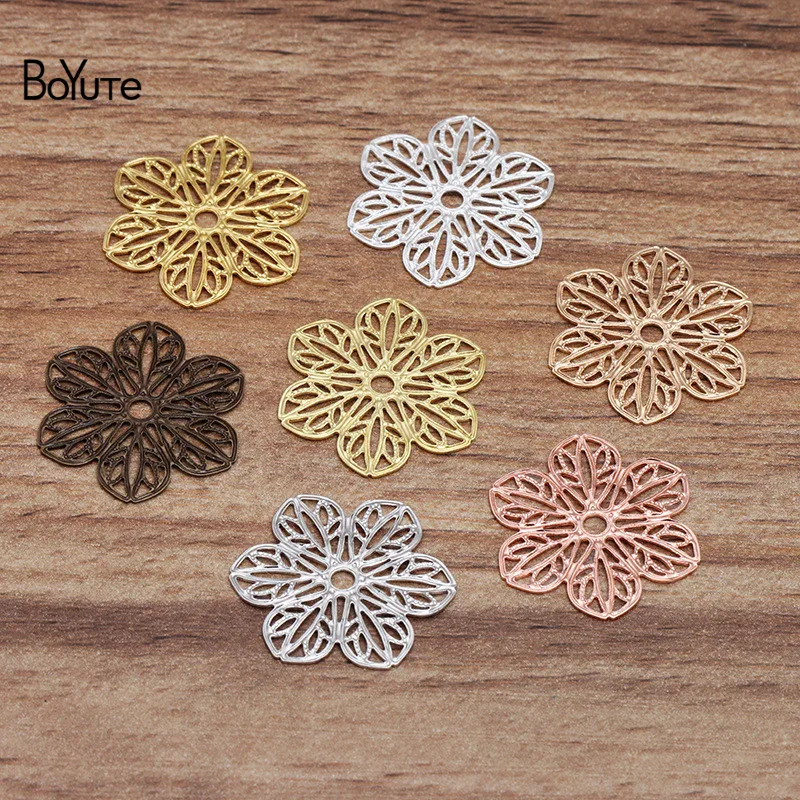 

100 Pcs 22MM 7 Colors European Hollow Out Flower Charms Wholesale DIY Jewelry Vintage Brass Charms