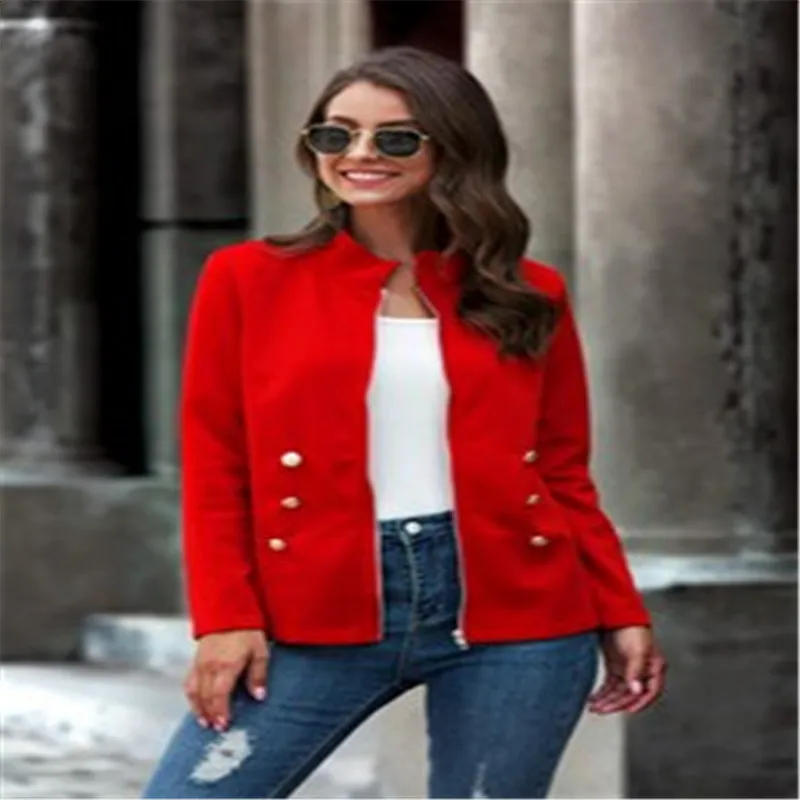 

Women Autumn Clothes Solid-Color Stand-Collar Long-Sleeves Jacket with Zipper Opening Female Spring Coat Jackets for Ladies