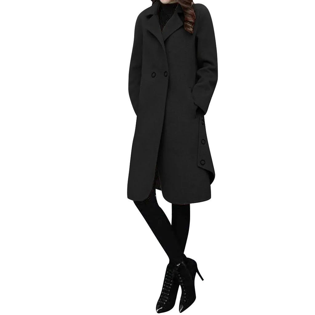BK Women Outerwear Overcoat Autumn Winter Jacket New Fashion Long Woolen Coat Women Long Sleeve Slim Solid Female Wool Coats#108 - Цвет: BK