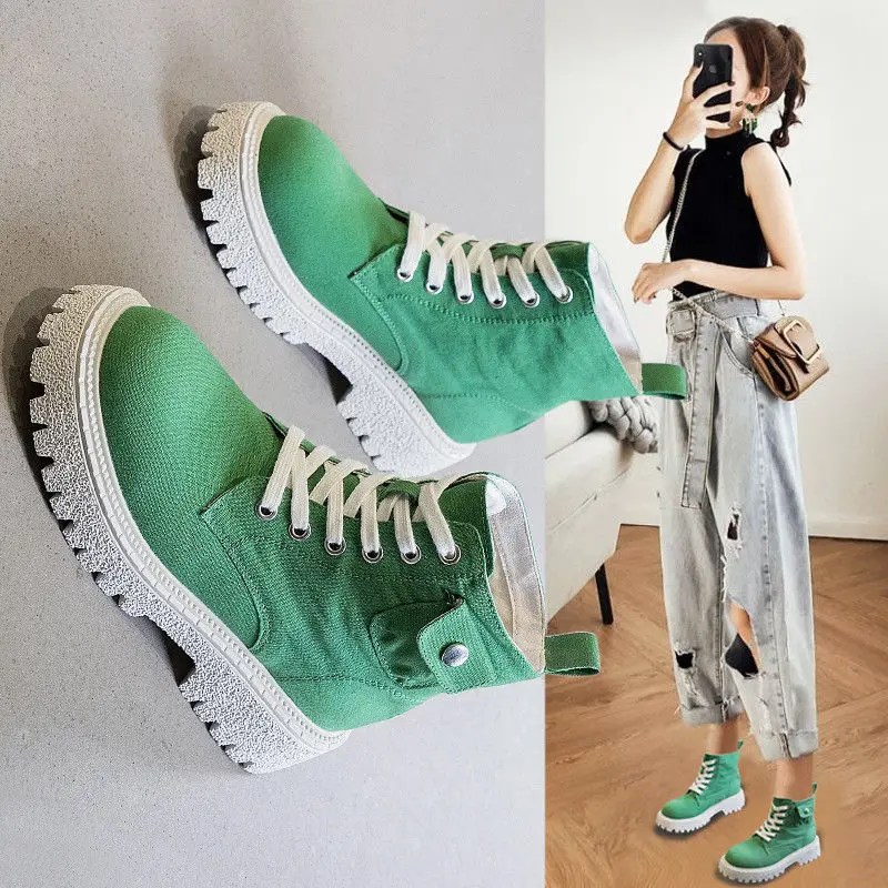 

Брезентовые Ботинки Martin женские 2021 новые ботинки на тонкой платформе в британском стиле женские ботинки с карманами