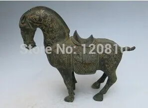 Редкая старая Династия Цин позолоченная Бронзовая статуя лошади Донская лошадь