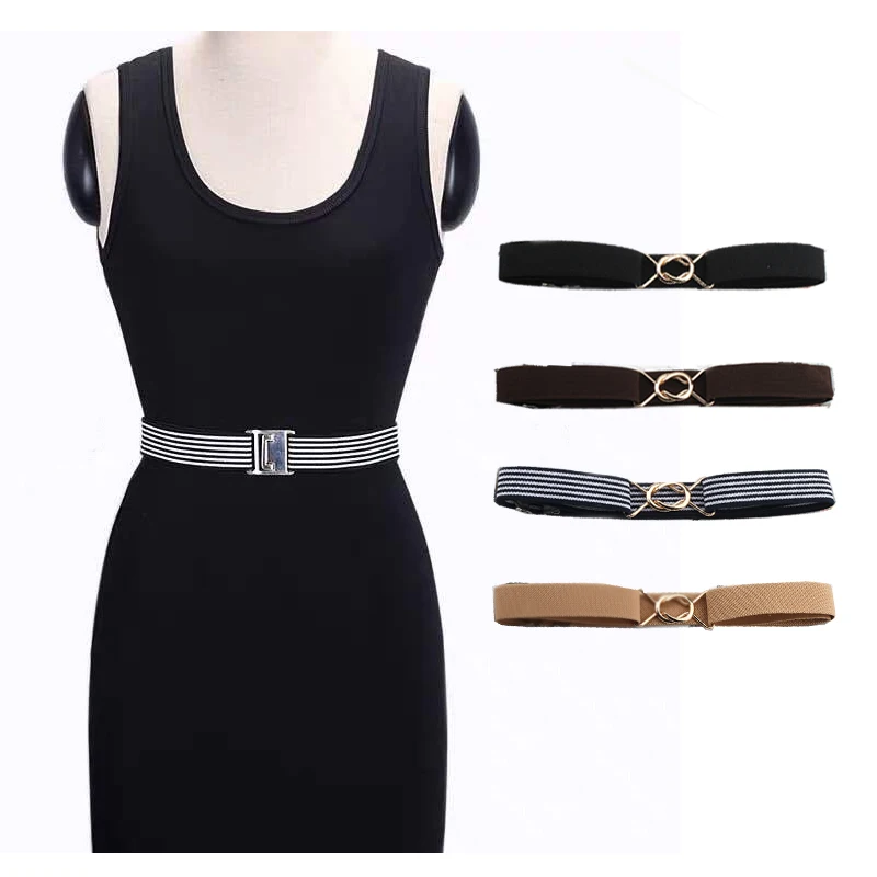 

Женский эластичный пояс в полоску, с металлической пряжкой