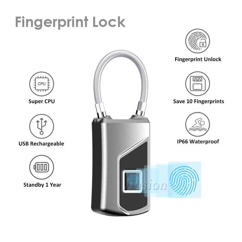 

L1 Smart Keyless Fingerprint Lock USB Rechargeable IP66 Waterproof Padlock Anti-Theft Security Lock for Door Bag Luggage Case