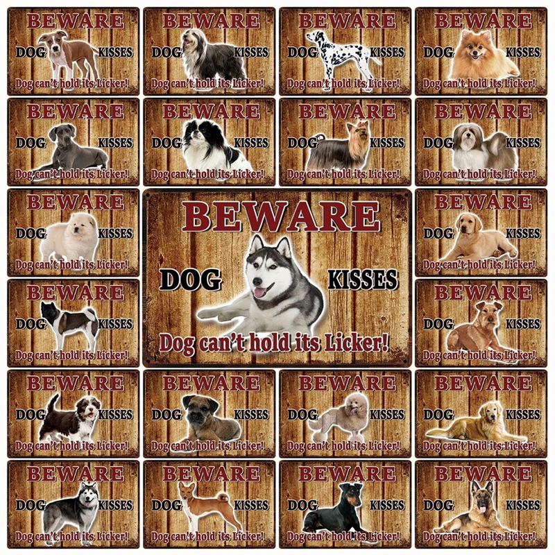 [Kelly66] Остерегайтесь поцелуев Хаски лабрадор дальмация Такса металлический знак