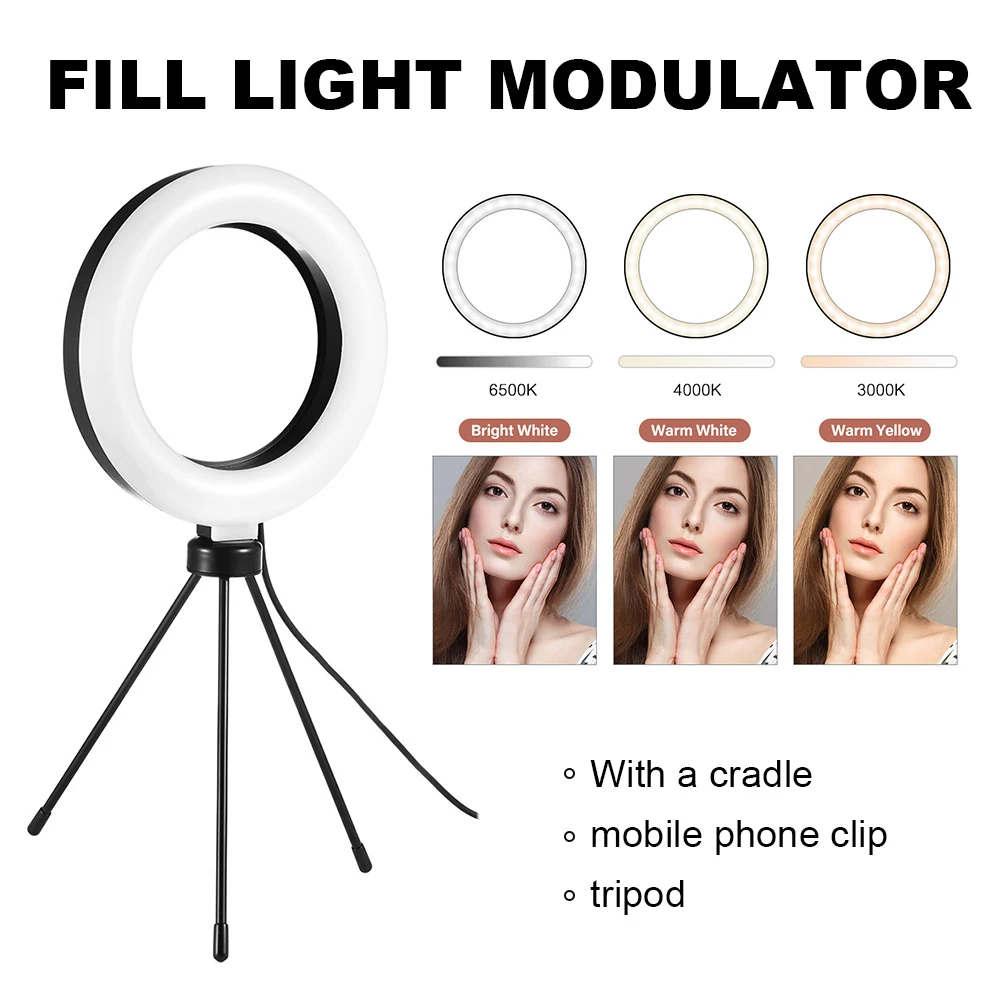 

6 Inch LED Ring Fill Light Natural Light Photo Video Dimmable Light With Desktop Tripod Suitable For Yutube Live Video Makeup