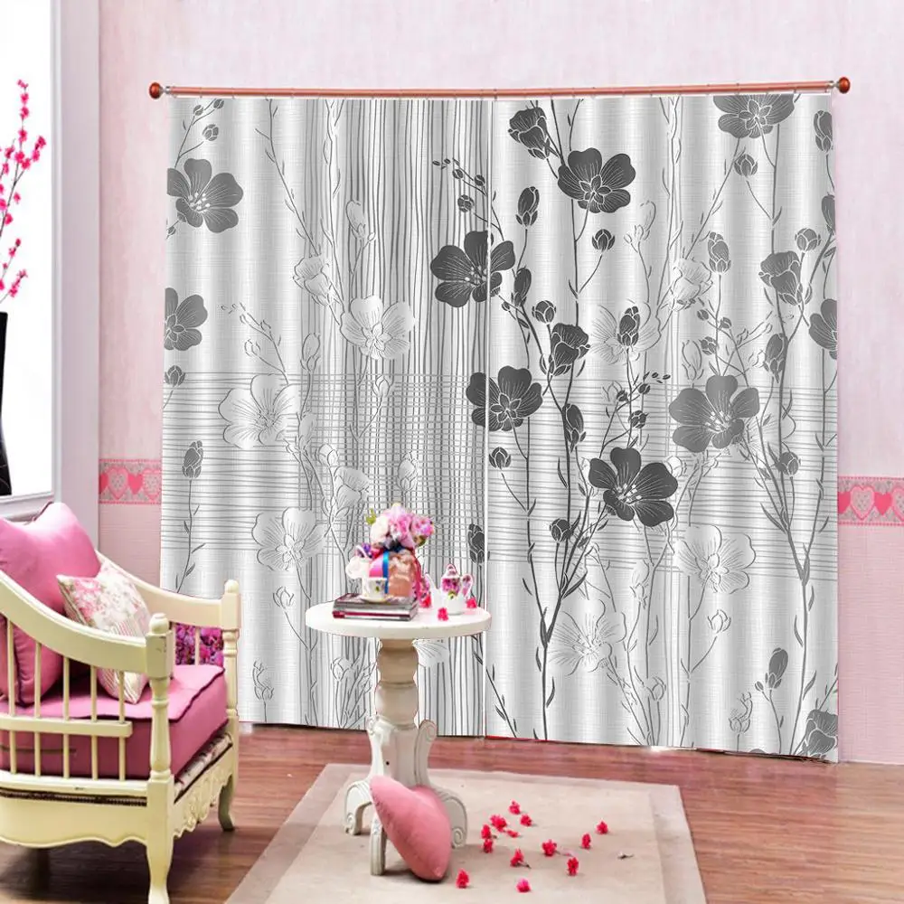 Пользовательские Любой Размер Серый Простой черный и белый эскиз занавески с