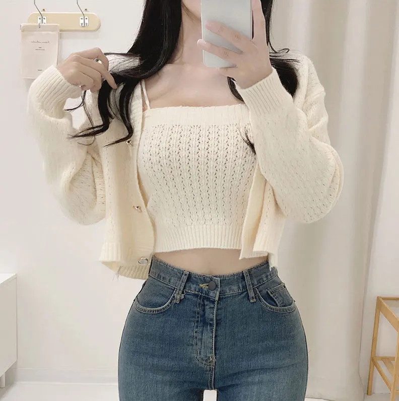 Женский короткий кардиган куртка Осенний новый вязаный укороченный топ на