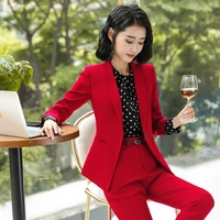 high quality fabric elegant red uniform styles formal women business work wear suits ladies office professional blazer pantsuits