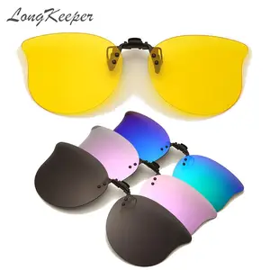 LongKeeper Large Polarized Clip On Sunglasses Yellow Night Vision Glasses Mirror Driving Flip Up Len