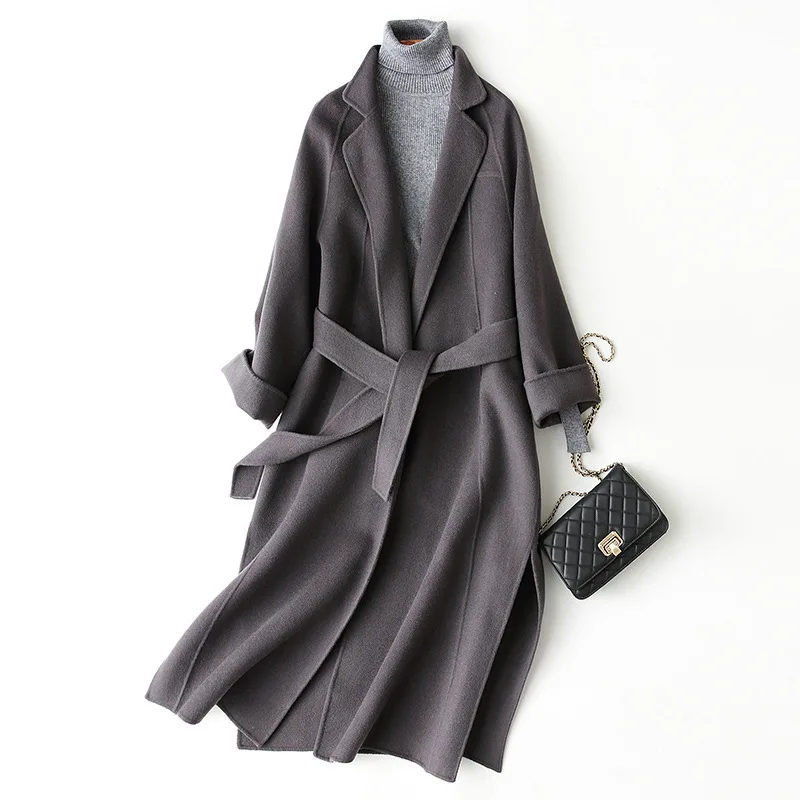 

Double-sided Wool Coat Women 2020 New Loose-fitting Waist slimming Solid Color Simple Lapel Long Jacket