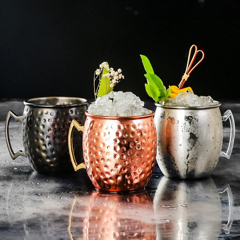 

1/ 4 Pieces 550ml 18 Ounces Moscow Mule Mug Stainless Steel Hammered Copper Plated Beer Cup Coffee Cup Bar Drinkware Drop Ship