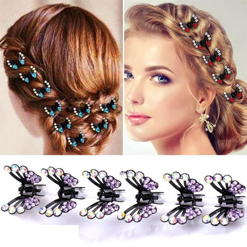 

YWZIXLN Hot Sale Women Elegant Colorful Rhinestone Butterfly Hair Claws Hairpins Female Hair Styling Accessories H010