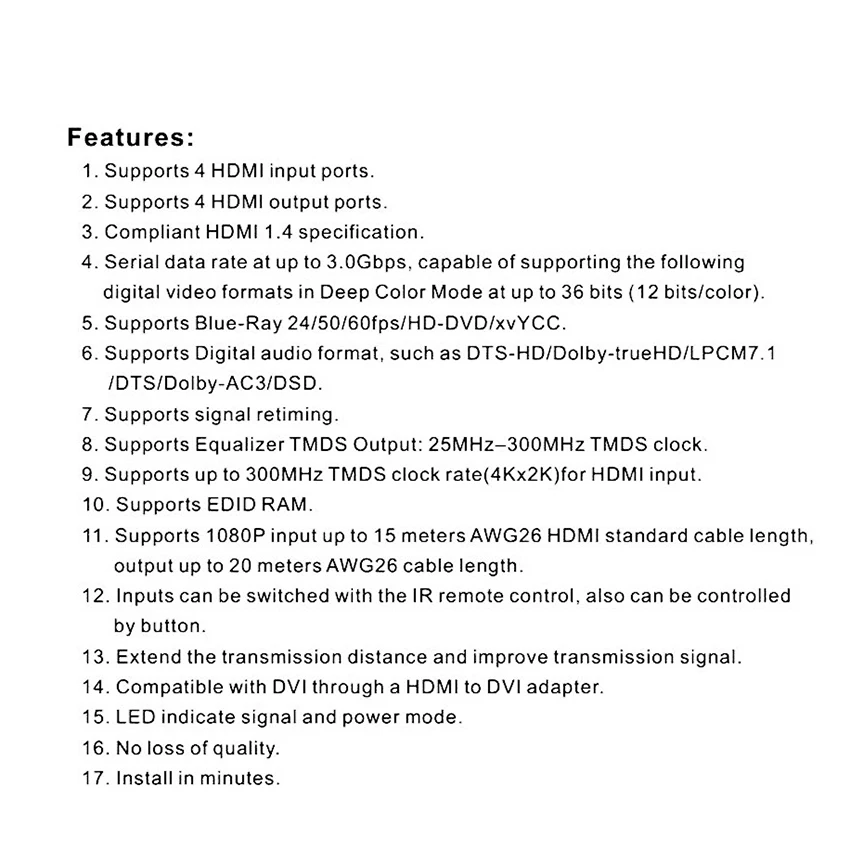 HDMI матричный коммутатор 4 в 4 из 4x4 HDMI переключатель сплиттер поддержка 4 к@ 30 Гц 2 к 3D с RS232 orIR пульт дистанционного управления для HDTV ps4 PS3