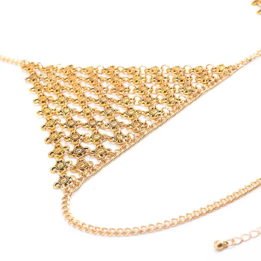Модный винтажный Женский Топ Бикини Chainmaille, сексуальный бюстгальтер-бикини с цепочкой для тела, сетчатый цветочный бюстгальтер с v-образным вырезом, ожерелье из сплава, цепочка для тела