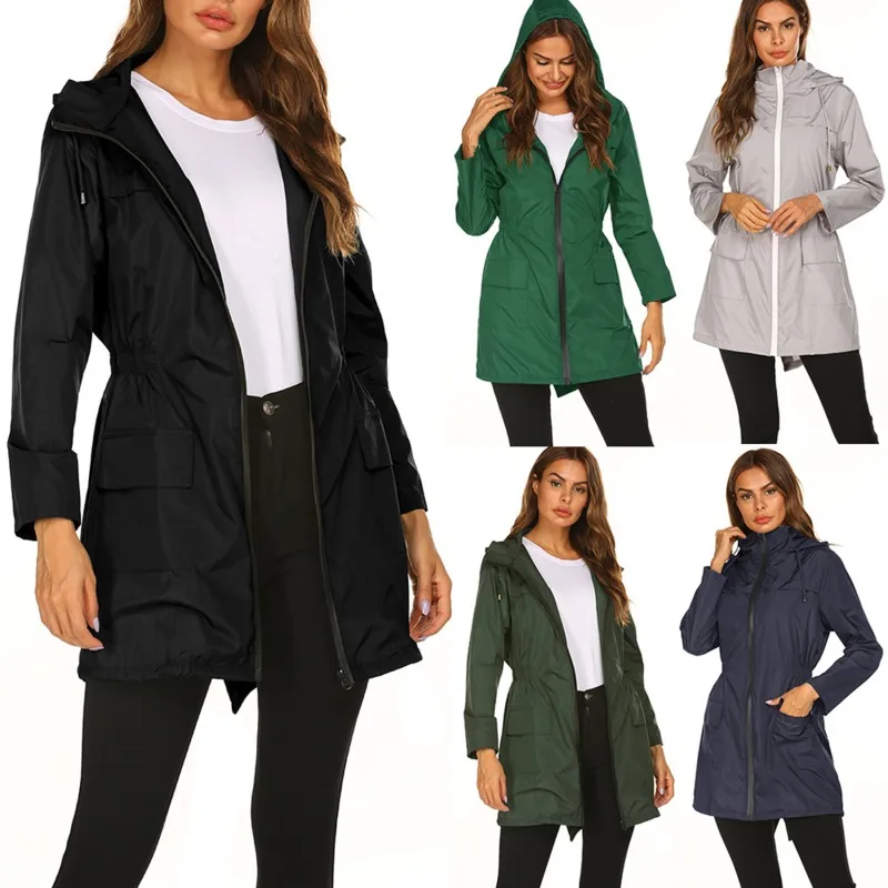 

Новинка 2021, Женский легкий дождевик для женщин, водонепроницаемая куртка с капюшоном, уличная походная куртка, Длинные дождевики