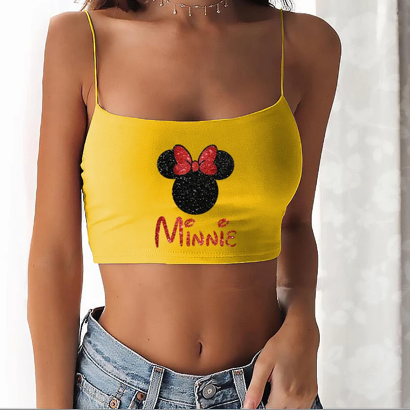 

Minnie Print Women Bottoming Vest Sexy Mickey Crop Tops Camisole Y2K Sexy Sling Club New Fashion Summer Streetwear Cute Tops