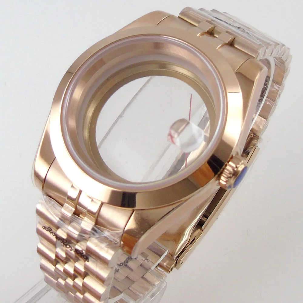 

Date Just 36mm fit NH35A NH36A MIYOTA ETA 2824 Polished Bezel Rose Gold Coated Watch Case Screw Crown
