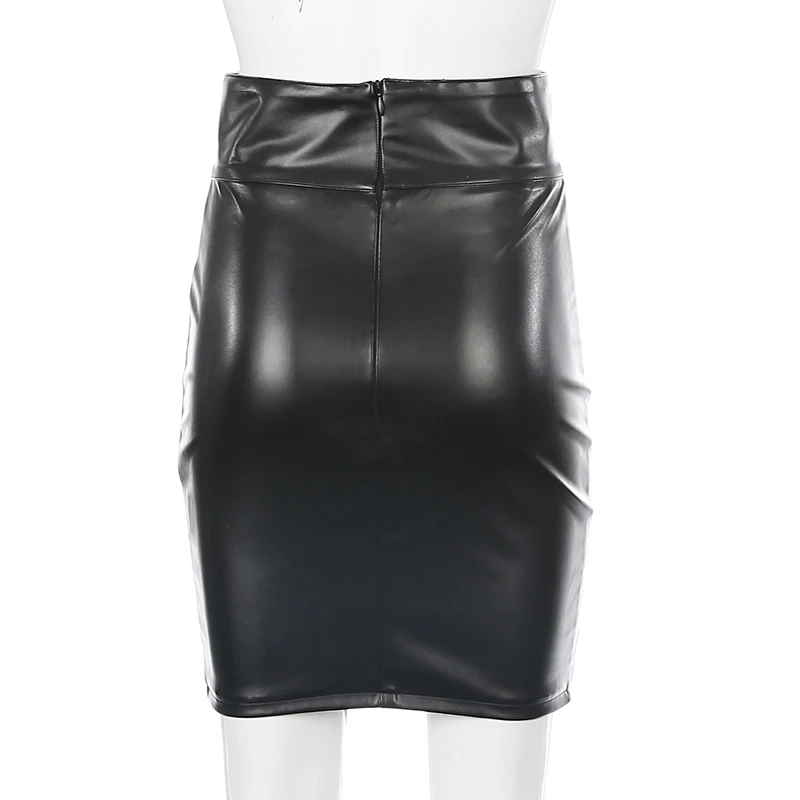 

Black Solid Chic Leather Skirts Womens Irregular Cross High Waist Mini Skirt Autumn Spring Fashion Streetwear Outfits