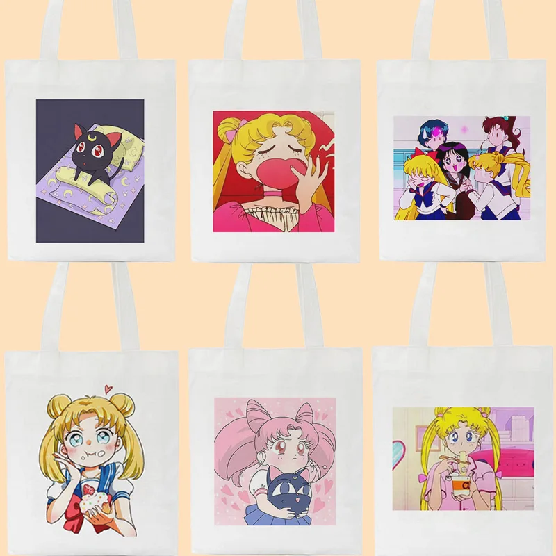 

Funny Sailor Moon Cartoon Print Shoulder Canvas Bags Large Capacity Casual Messenger Bag Harajuku Fashion Handbag Ins Women Bag
