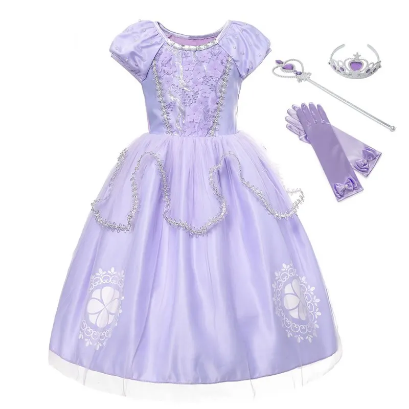 

MUABABY Girls Sofia Dress Up Fantasy Puff Sleeve Floral Beadings Sophia Princess Costume Halloween Kids Party Dresses