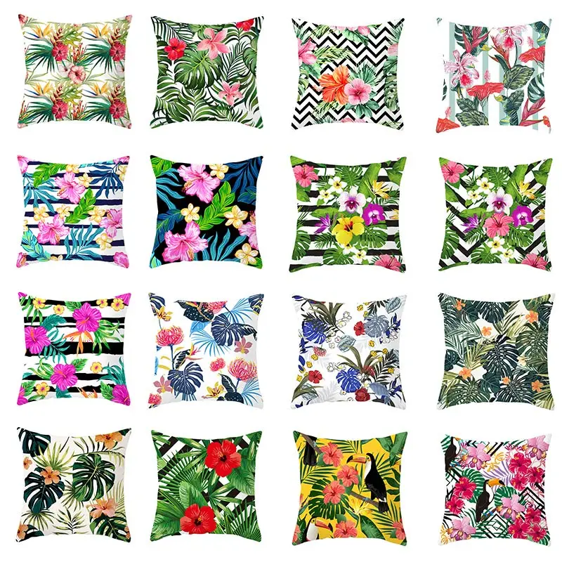 

Pillowcase Cushion Covers Peach Skin Tropical Flowers Decorative Throw Pillows Cover for Bed Sofa Modern Home Decor 45*45cm/Pc