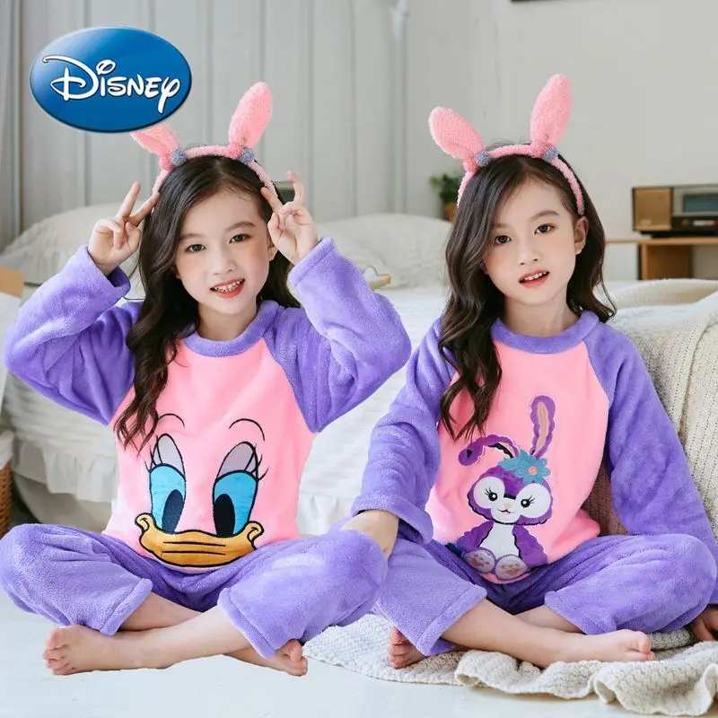

Disney Donald Duck Star Dailu Winter Children's Flannel Pajamas Thicken Warm Baby Girl Set Cartoon Home Service