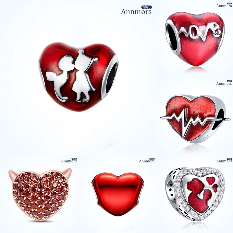 

Red Full Love Heart Charm Fits Pandora Original Bracelet Pendant Heartbeat Silver Plating Wife Lover Xmas Banquet Jewelry