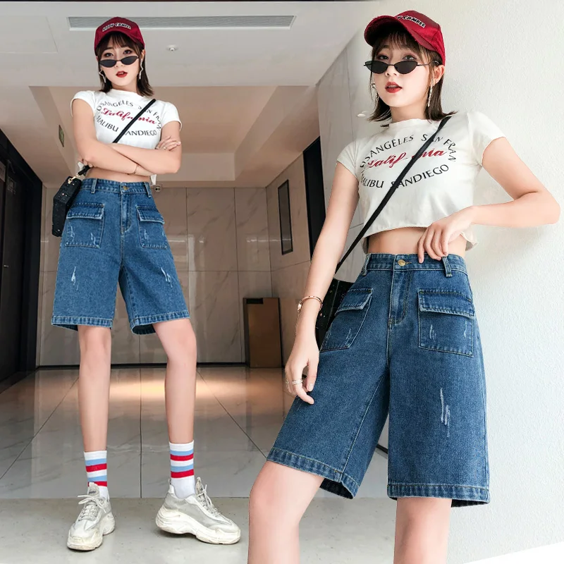

Women Plus Size 5XL Straight Denim Shorts High Streetwear High Waist Loose 5XL Casual Short Jeans Korean Fashion Female 2020 New