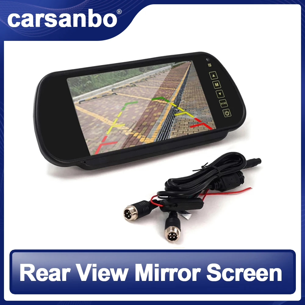 Carsanbo 7 Inch Rearview Mirror Monitor HD Support 12-40V TFT Parking Reversing System with 2 Video Input for Brake Light Camera