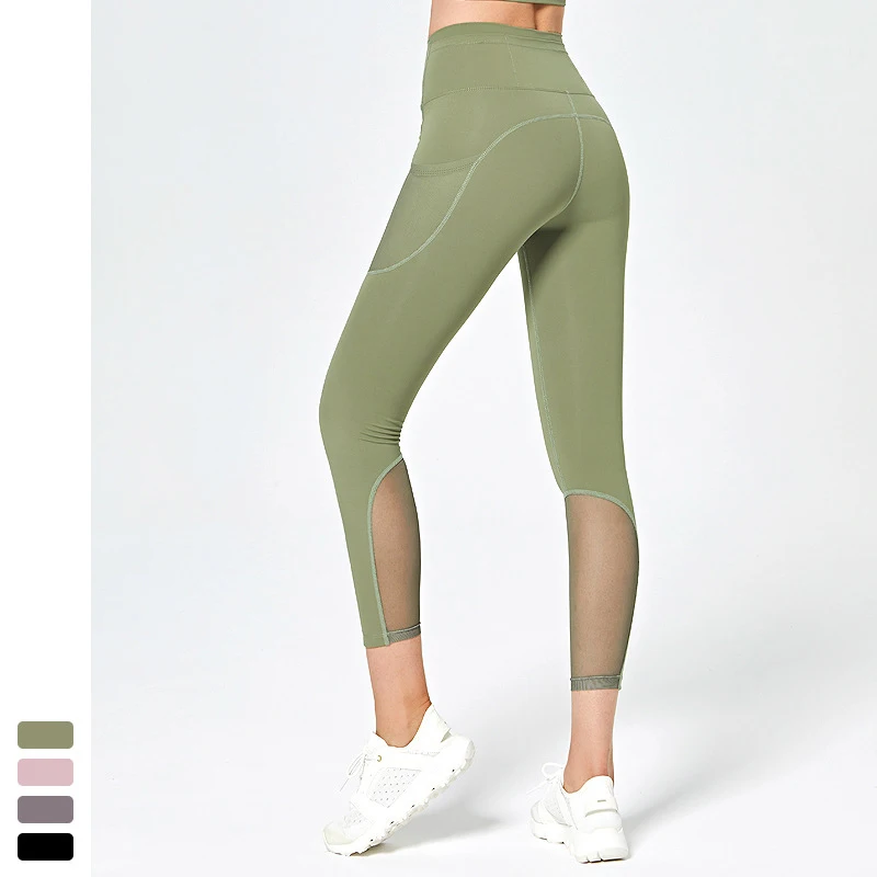 Женские штаны для йоги с карманами спортивная одежда бега эластичные леггинсы