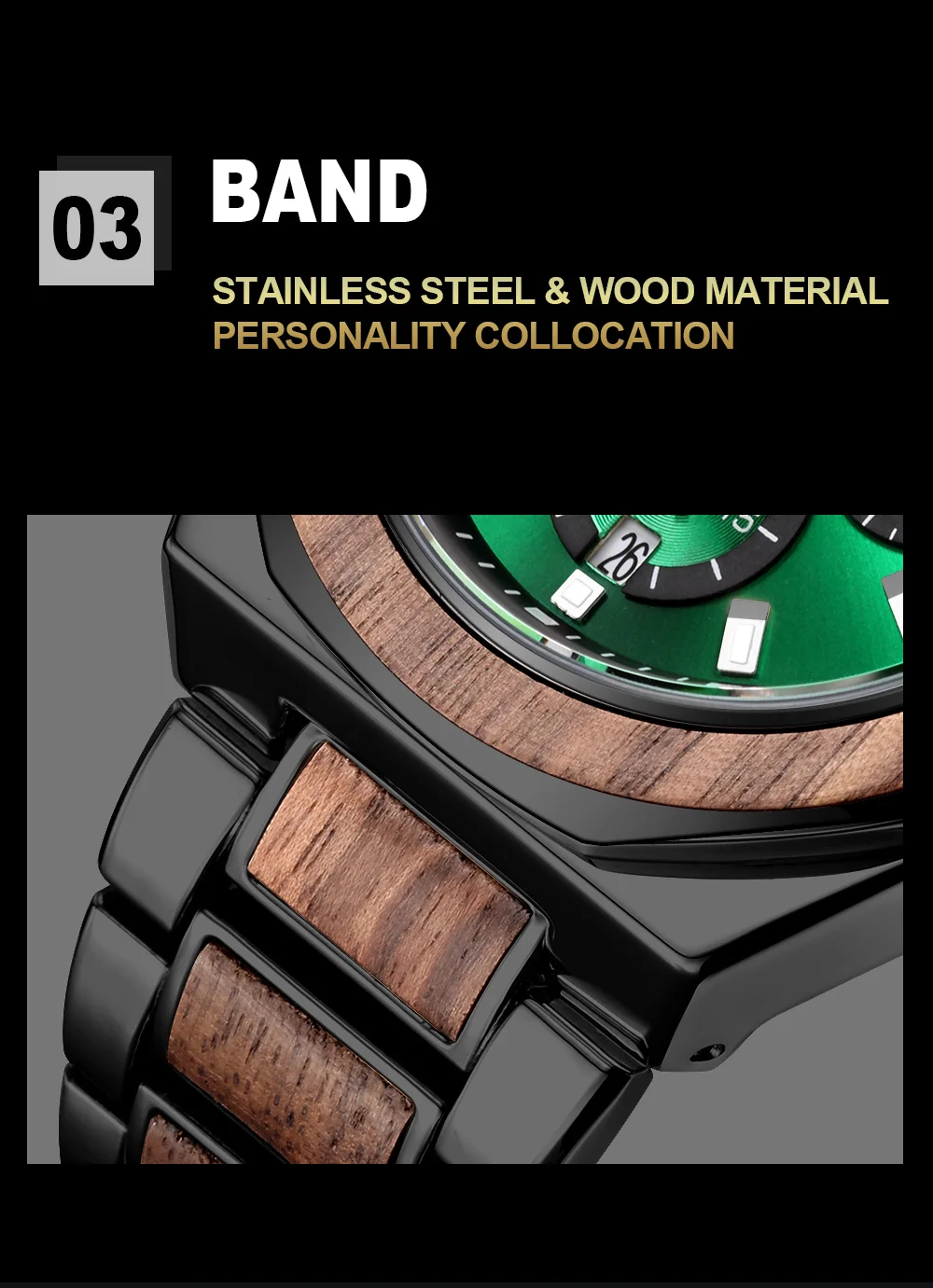 Мужские часы с восьмиугольным деревянным браслетом многофункциональные