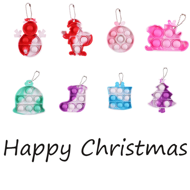

New Fidget Toy Christmas Keychain Pop It Anti-Stress Simple Dimple Push Bubble Children Squeeze Toy Kids Bubble Keychain Gifts