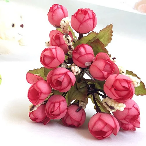 

Sweet Artificial Rosebud Bouquet Home Wedding Cloth Rose 15 Flowers on 1 Piece