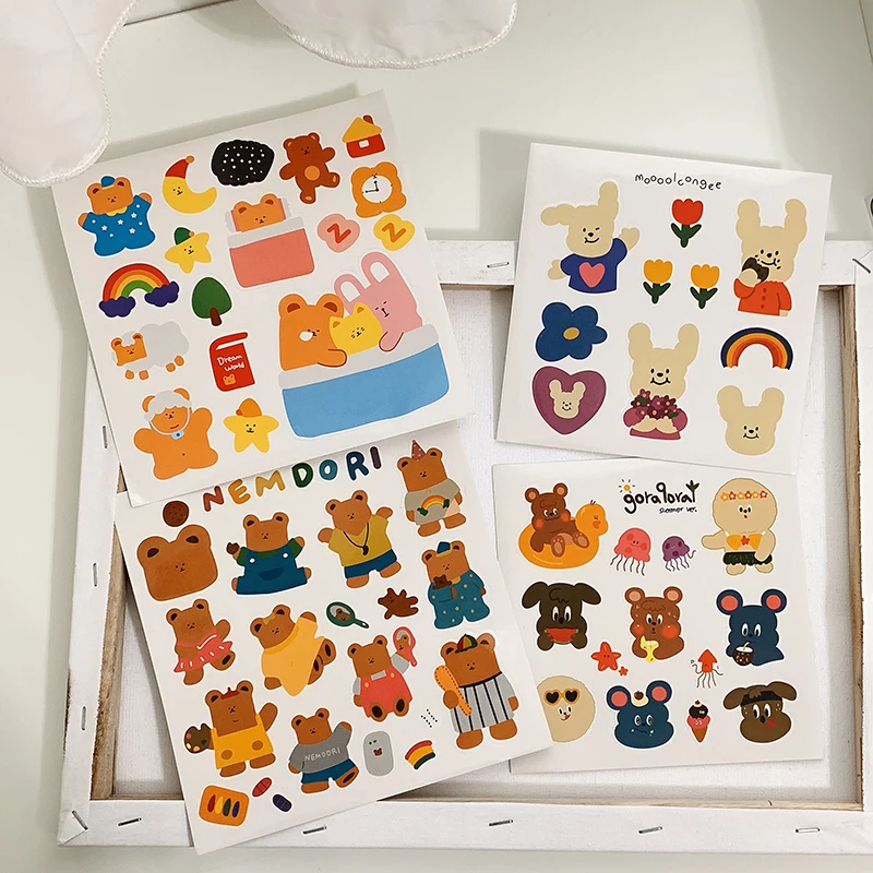 

Kawaii Bear Rabbit Ins Decorative Stickers DIY Scrapbooking Diary Album Journal Planner Collage Sticker Cute Stationery