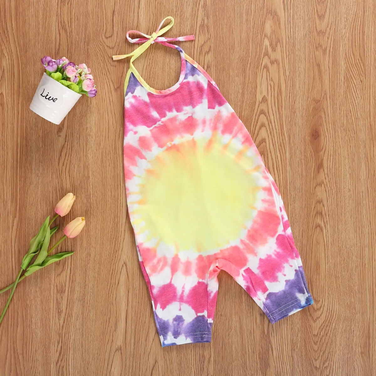 Летняя одежда для маленьких девочек Детский комбинезон с принтом в виде цветных