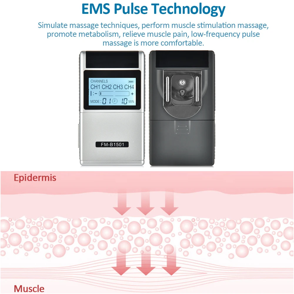 Электростимулятор TENS EMS цифровой аппарат для массажа мышц 4-канальный выход