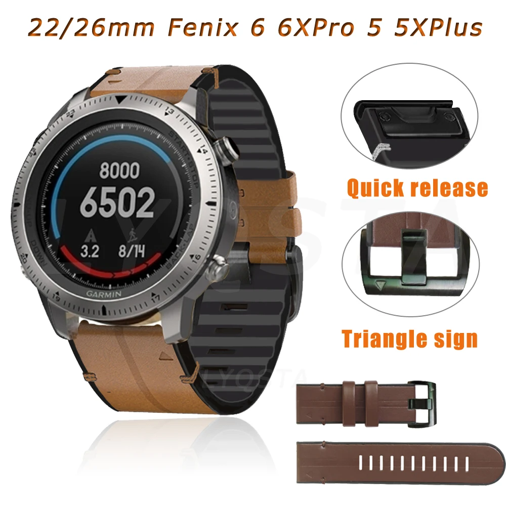 Ремешок для наручных часов из силикагеля и кожи Forerunner 935/945 Garmin Fenix 6 6xpro/Bring S60 3HR 5 5X