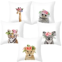 cartoon style animal cushion cover decor home sofa flower leaves pattern plush square throw pillow covers decorative room cojin