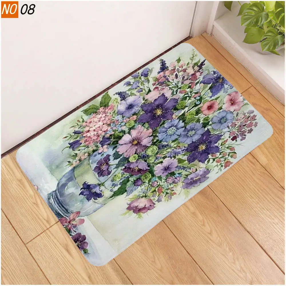 Противоскользящий коврик для ванной OIMG с цветами и растениями напольное