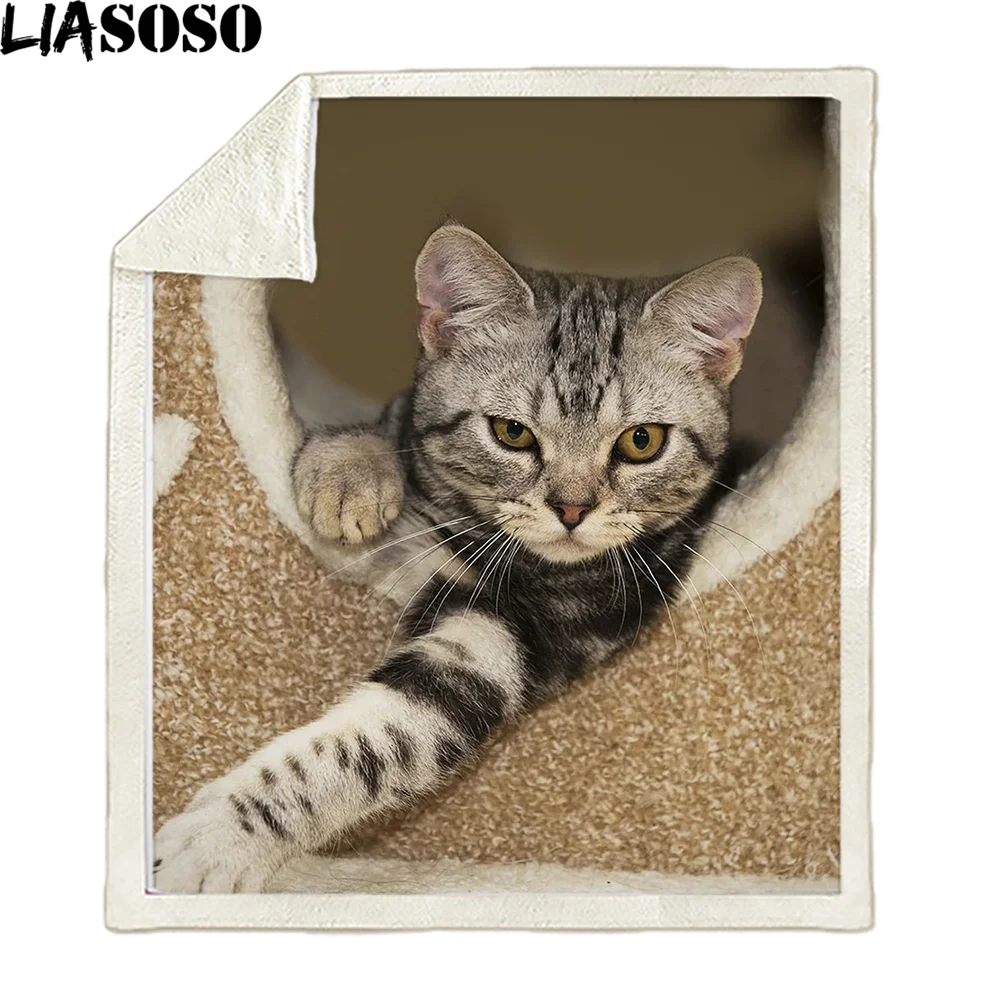 

LIASOSO 3D Print Animal American Shorthair Cat Plush Sherpa Blanket Sofa Bed Chair Rest Bedspread Family Blanket Decor Supply