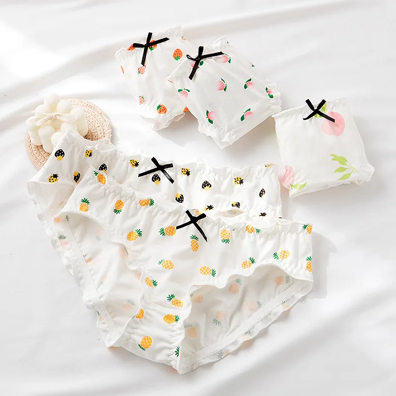 Women Sexy pineapple Panties Cotton high quality white Knickers Lotus leaf lady Strawberry Briefs Underwear fruit Lingeries 2020 | Женская