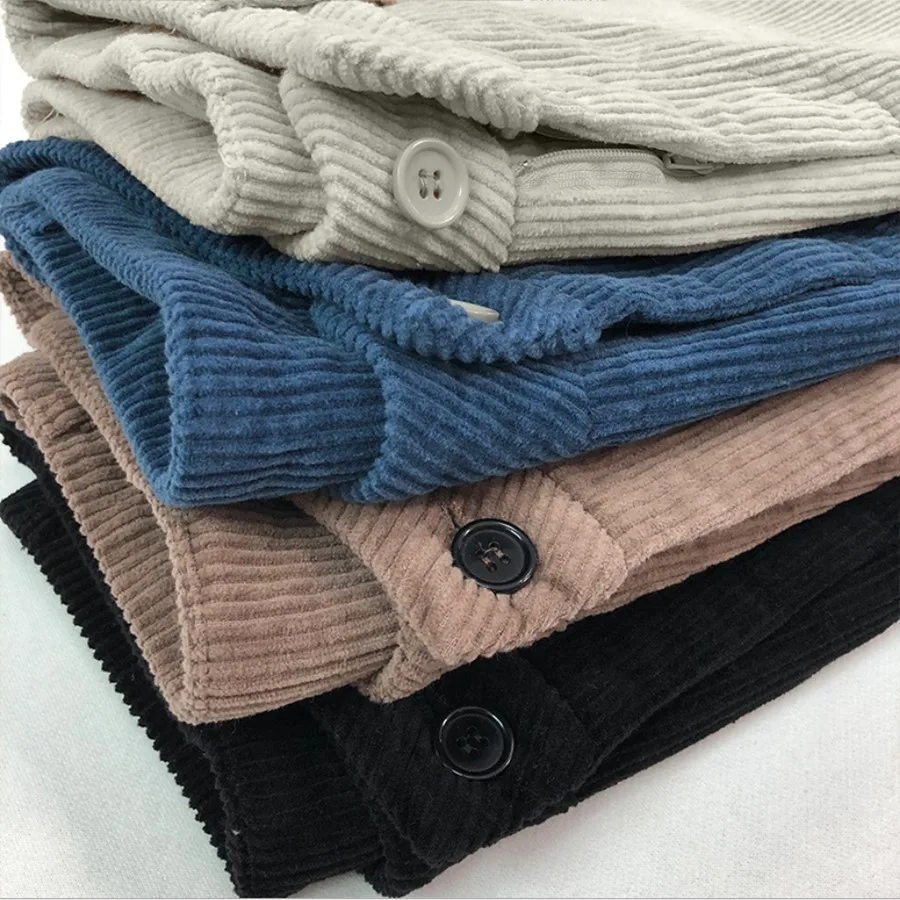 Вельветовые брюки женские свободные корейские прямые плотные до щиколотки на