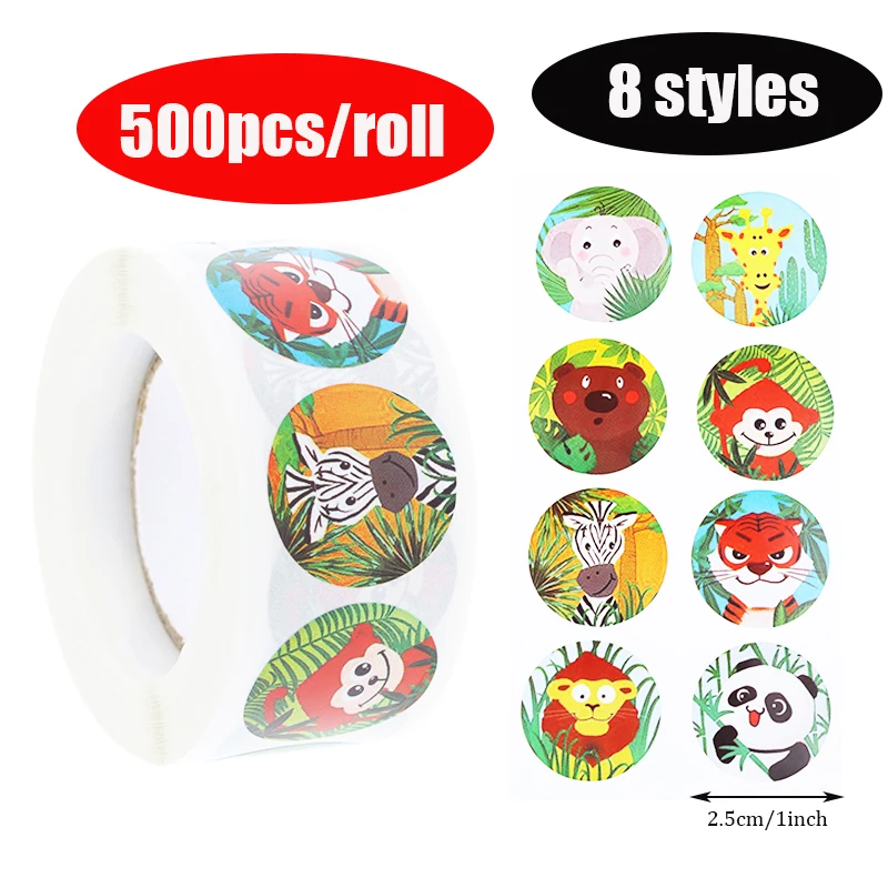 

500pcs/roll Animals cartoon Stickers for kids toys sticker reward sticker