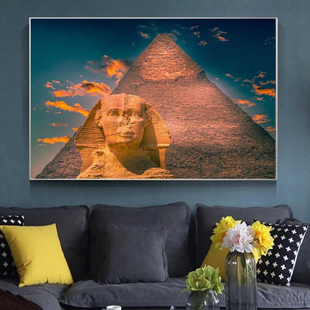 

Egyptian Pyramids Posters and Prints Sphinx Canvas Painting on the Wall Art Decor HD Famous Landscape Pictures For Living Room