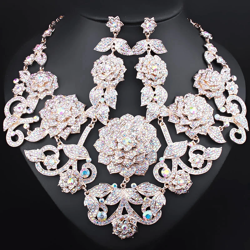 Роскошные индийские свадебные ювелирные наборы большие цветы серьги подвески